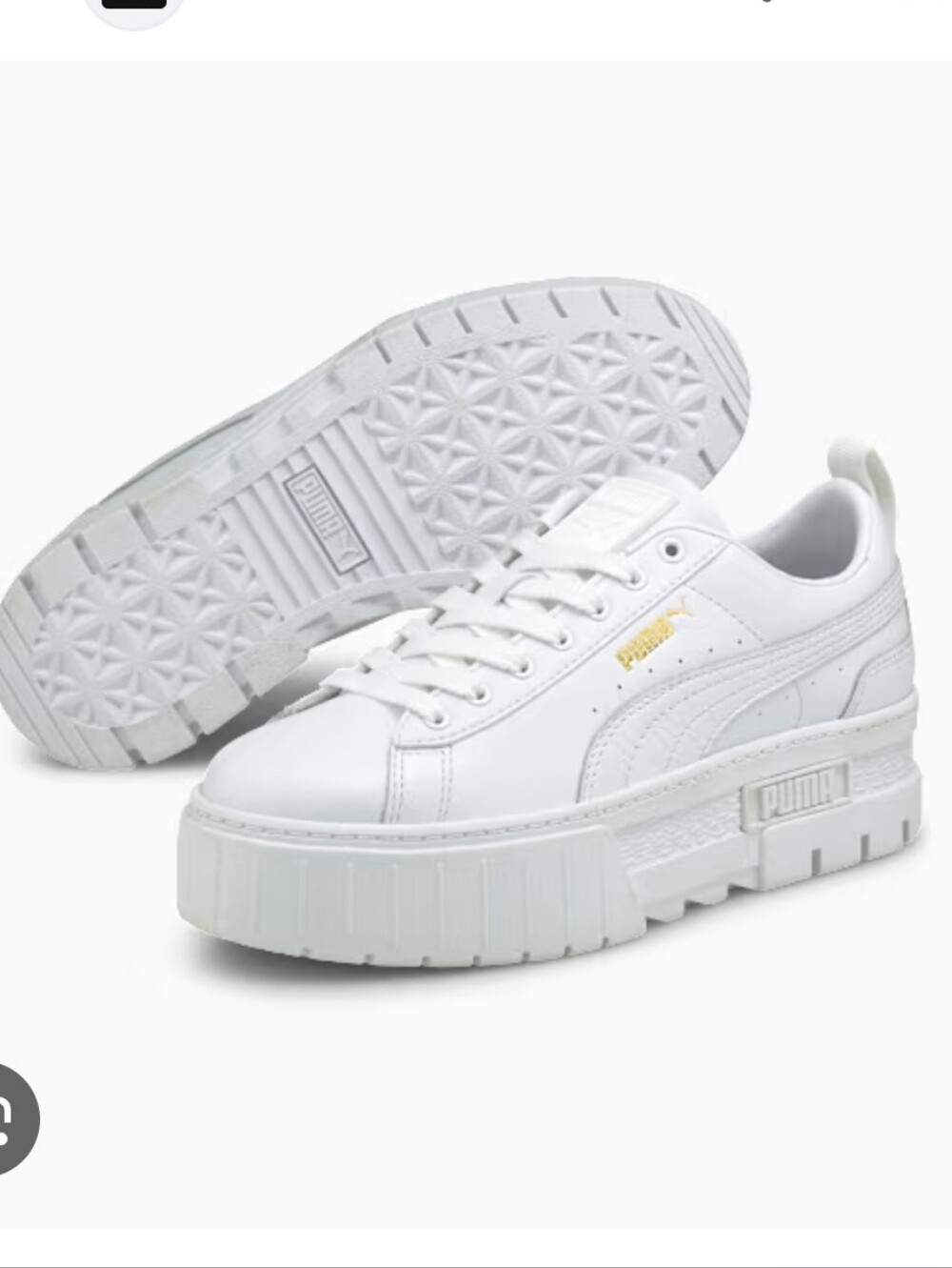 Puma Women's Mayze White Leather Platform Sneakers with Gold Accents
